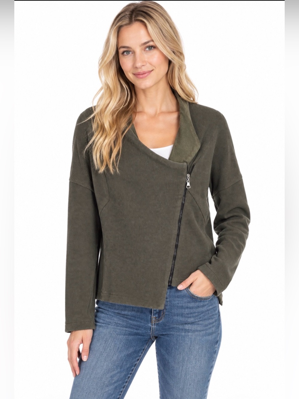 Lotus Eaters Zip-Up Jacket Cardigan Lightweight Green Casual Career NWT Size S